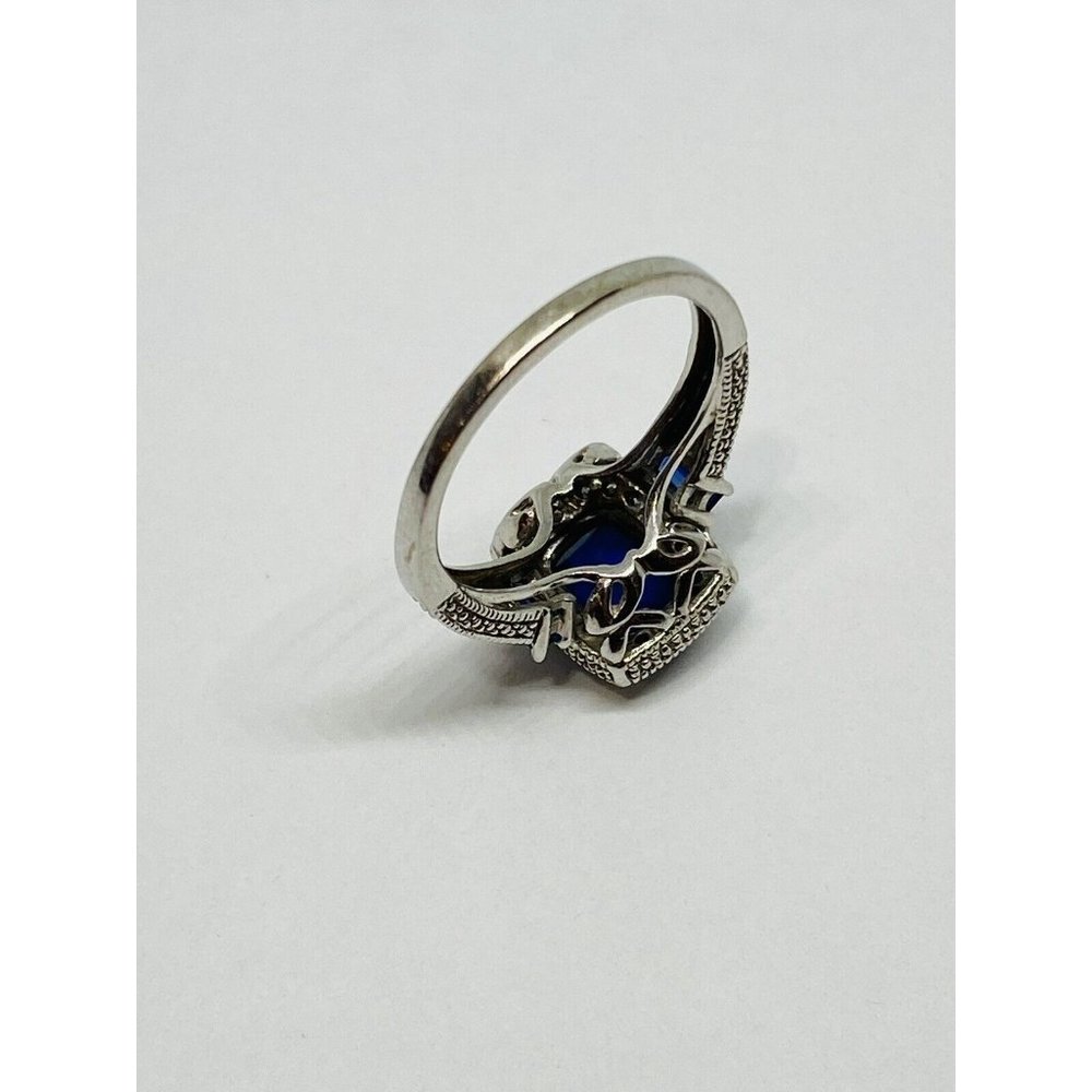 10k White Gold Blue Sapphire & Diamond Halo Ring Signed FLI Size 6.75 - Picture 11 of 12